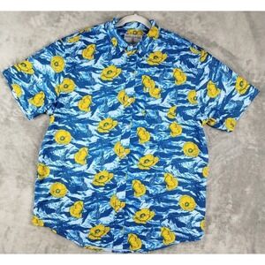 Savage Tacticians Floral‎ Button Shirt Grenade Gun Blue Yellow Men's XL